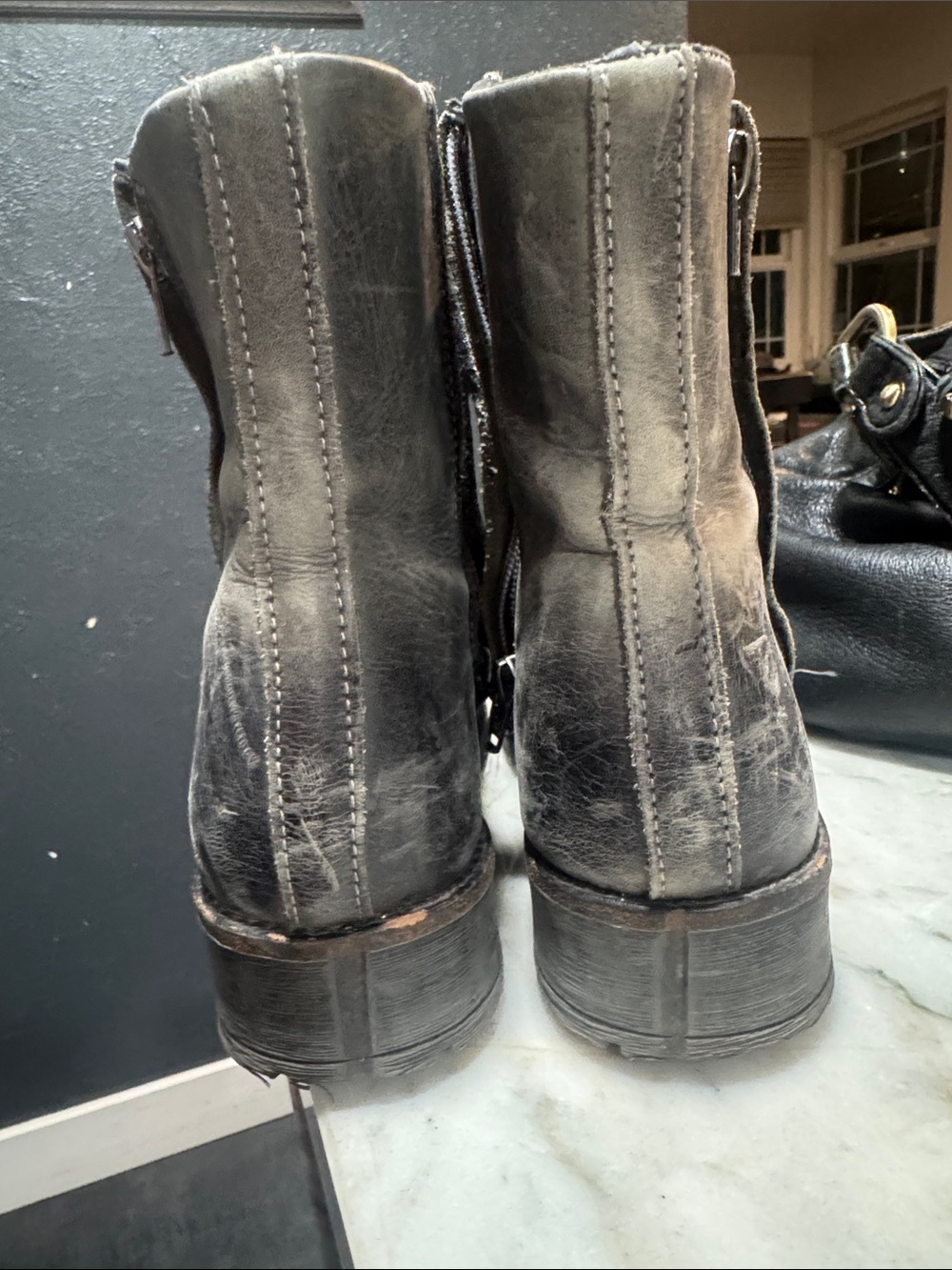 Women's Gray Lace-Up Ankle Boots with Stud Button Detailing - Picture 7 of 10